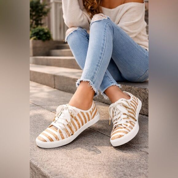 kate spade Shoes - Kate Spade Beige and White Striped Sneakers Sz 6.5 pre-owned